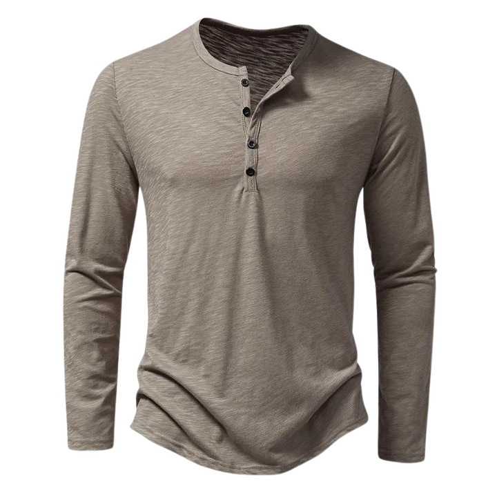 Komfortowy męski longsleeve z dekoltem zapinanym na guziki. Uniwersalna odzież z długim rękawem.