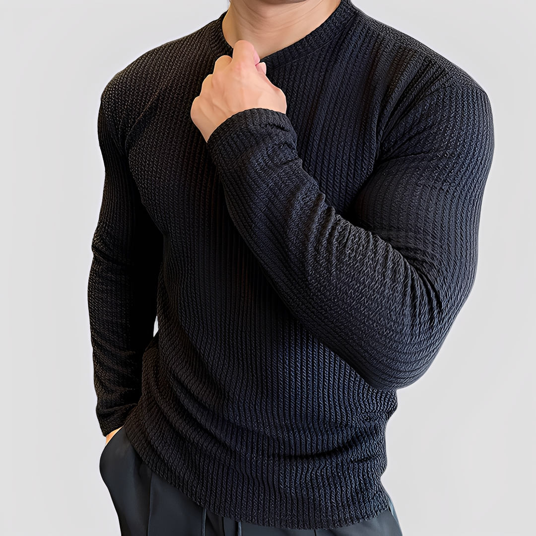 Modny męski sweter z prążkowanym wzorem, luźny fason dla komfortu i stylu na zimę oraz co dzień.