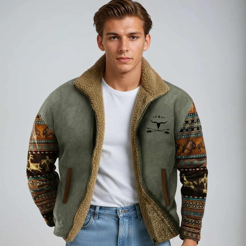 Wytrzymały męski płaszcz vintage, styl outdoorowy. Ciepła odzież wierzchnia na jesień i zimę.