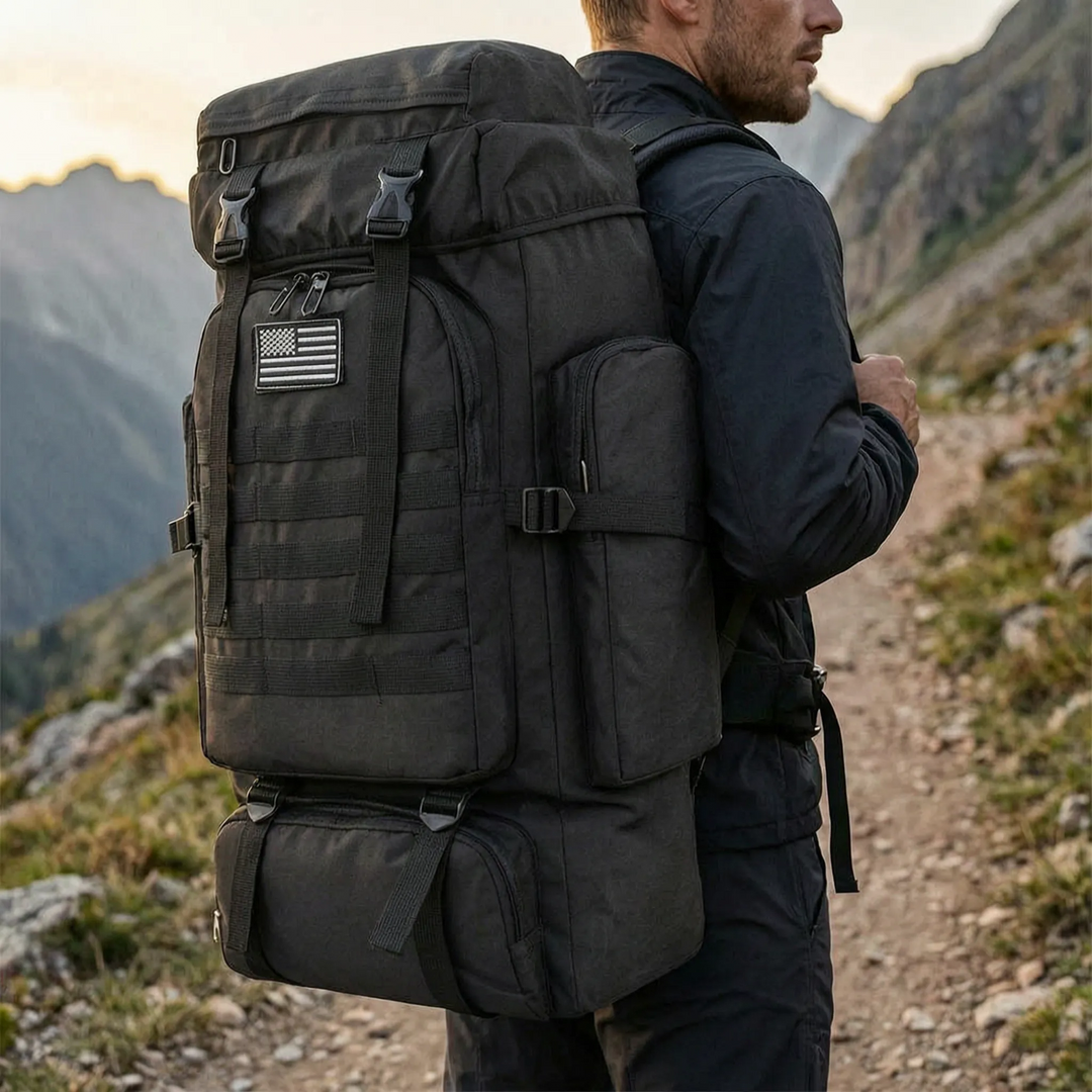 Męski plecak taktyczny 80L/100L na wyprawy. Wytrzymały sprzęt trekkingowy z systemem MOLLE.
