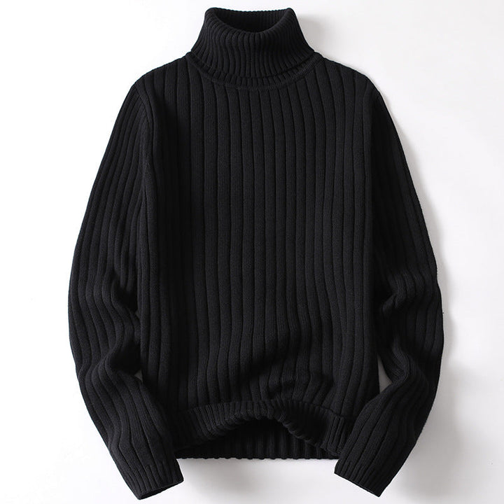 Elegancki męski sweter prążkowany z golfem, klasyczna odzież męska na zimę i jesień.