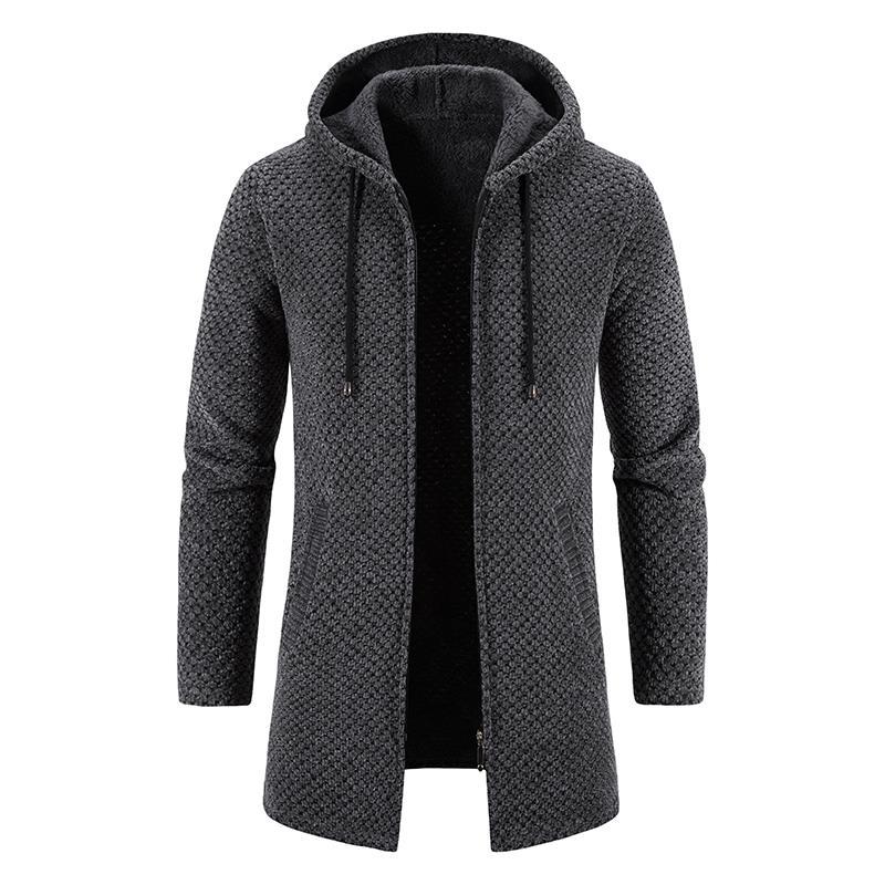 Modny męski kardigan z kapturem na jesień i zimę. Stylowy sweter do casualowych i smart casualowych outfitów.