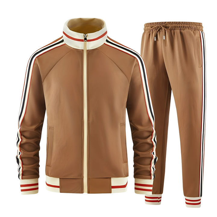 Męski stylowy paskowany dres sportowy, idealny zestaw na co dzień i na trening. Komfortowa odzież męska.
