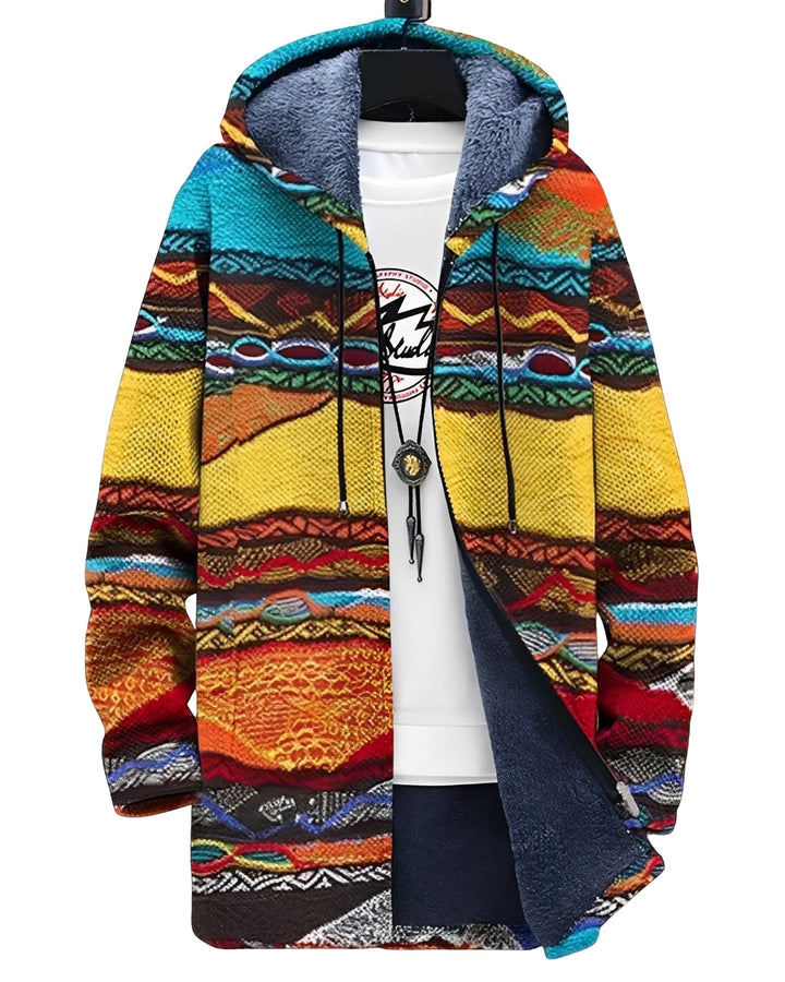 Męski sweter Braiden z unikalnym artystycznym nadrukiem. Stylowy, ciepły sweter męski idealny na jesień i zimę.