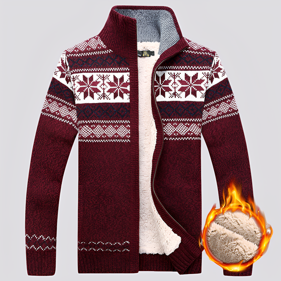 Męski sweter Charley z zimowym wzorem, ciepły i modny. Idealny na chłodne dni, z pół-zamkiem, wygodny.