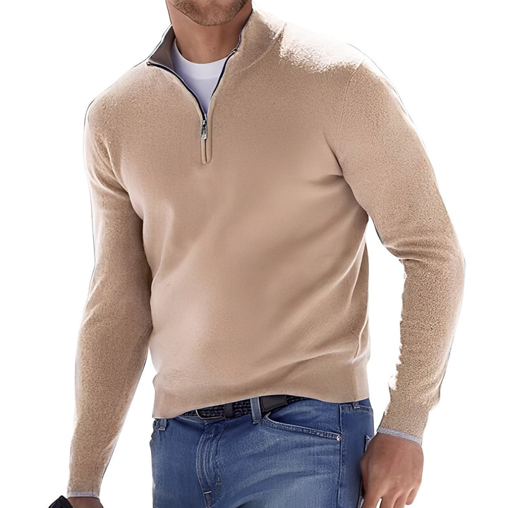 Męski sweter Fredric z zamkiem, idealny na co dzień. Elegancki, gładki, długi rękaw.