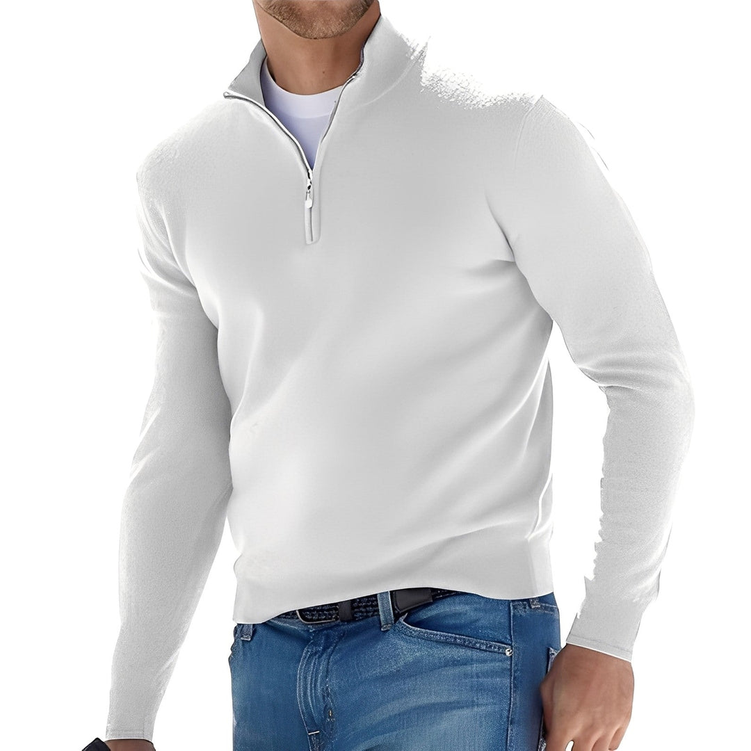Gładki męski sweter Fredric z zamkiem, komfortowy i elegancki na każdą okazję. Odzież casual.