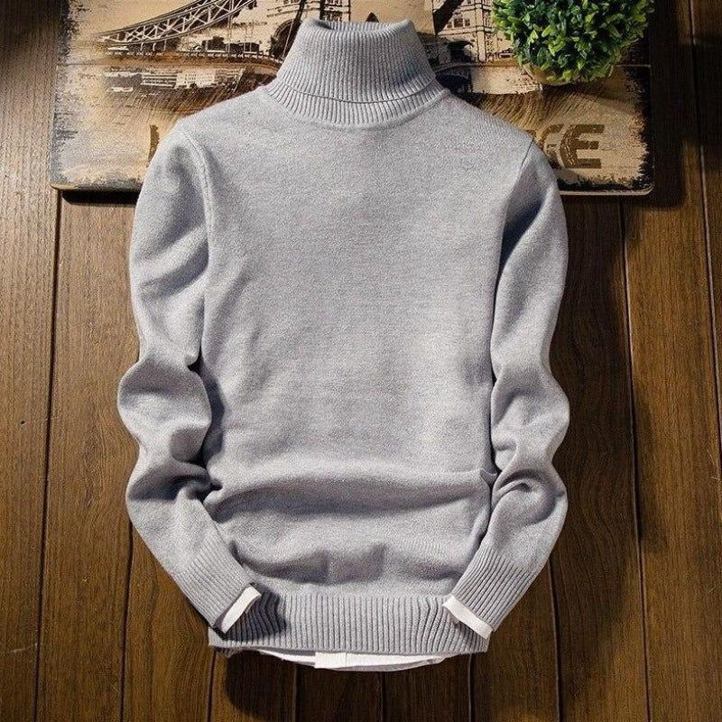 Stylowy męski sweter golf slim fit. Modna odzież z długim rękawem, idealna na jesień i zimę.
