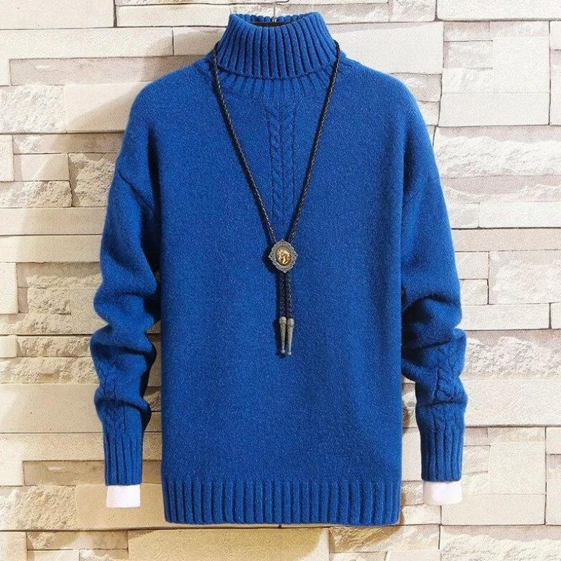 Męski sweter golf z ozdobnym przeszyciem. Elegancki i modny, idealny na jesień i zimę. Klasyczny styl.