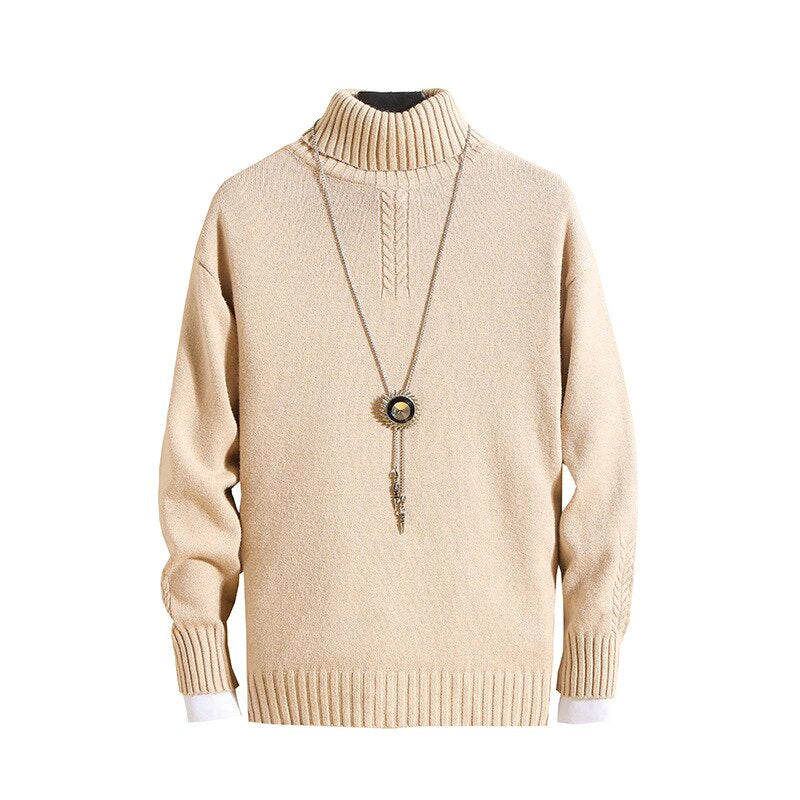 Wygodny męski sweter golf z ozdobnym przeszyciem. Klasyczny design, modny wybór na jesień i zimę.
