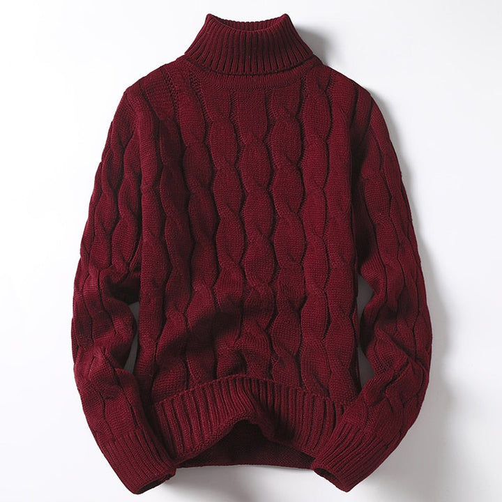 Ciepły męski sweter golfowy slim fit na jesień/zimę. Komfortowy, dopasowany golf z ozdobnymi przeszyciami.