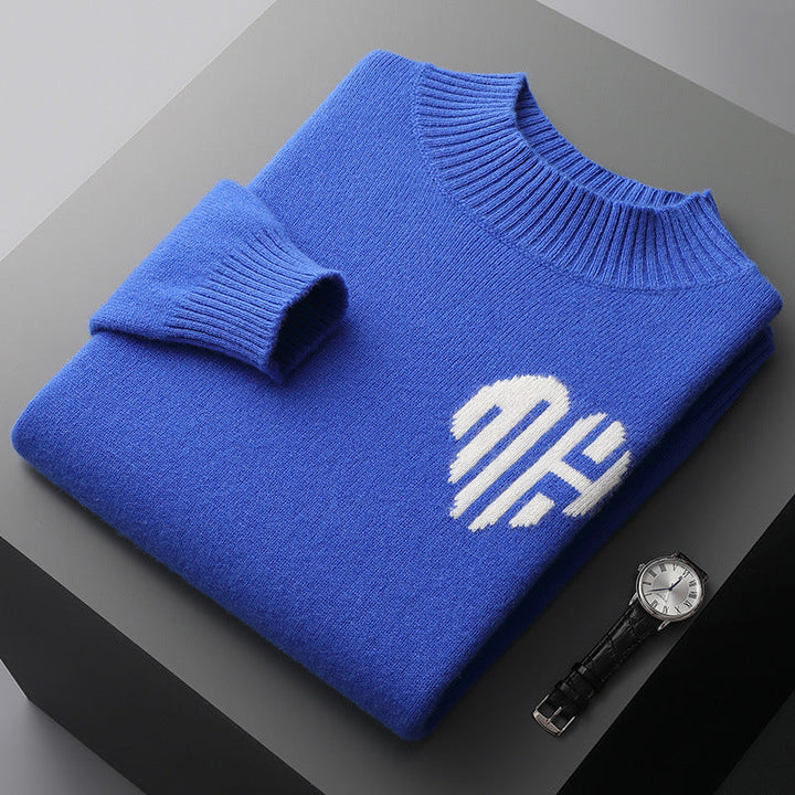 Modny męski sweter zimowy z eleganckim haftem. Dopasowany krój, idealny na chłodne dni. Stylowy dodatek do garderoby.