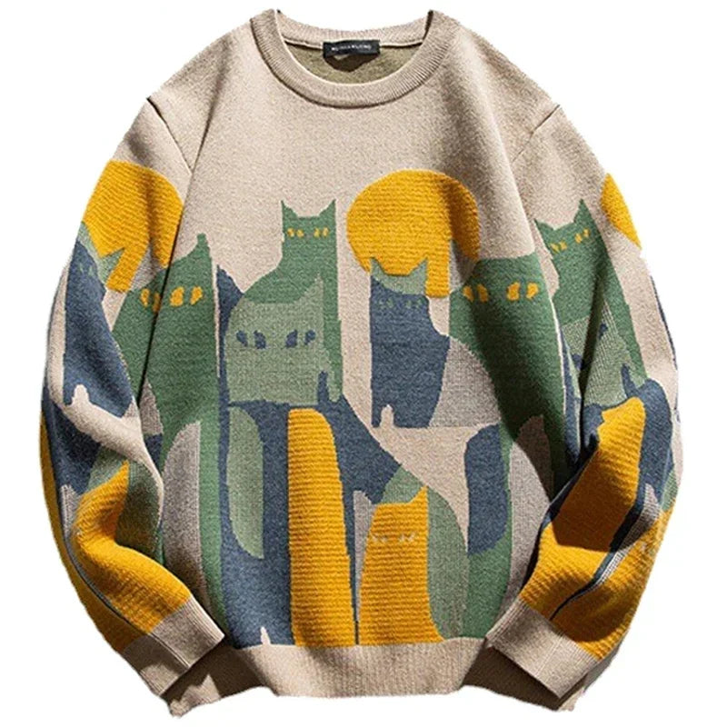 Męski sweter oversize z unikalnym wzorem, idealny na jesień i zimę. Komfortowy, modny sweter w casualowym stylu.