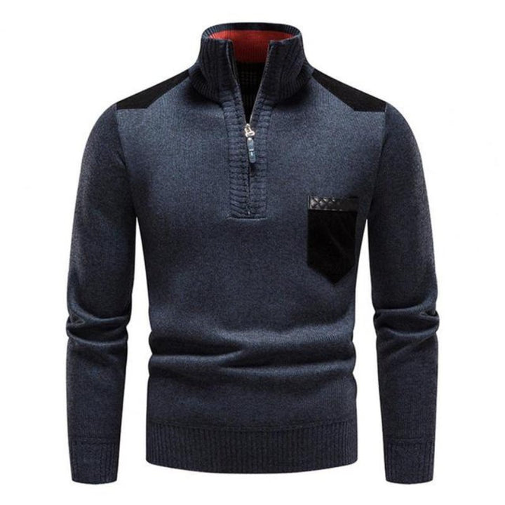Męski sweter półgolf na zamek. Elegancki i komfortowy na jesień/zimę. Modny wybór do pracy i na co dzień.