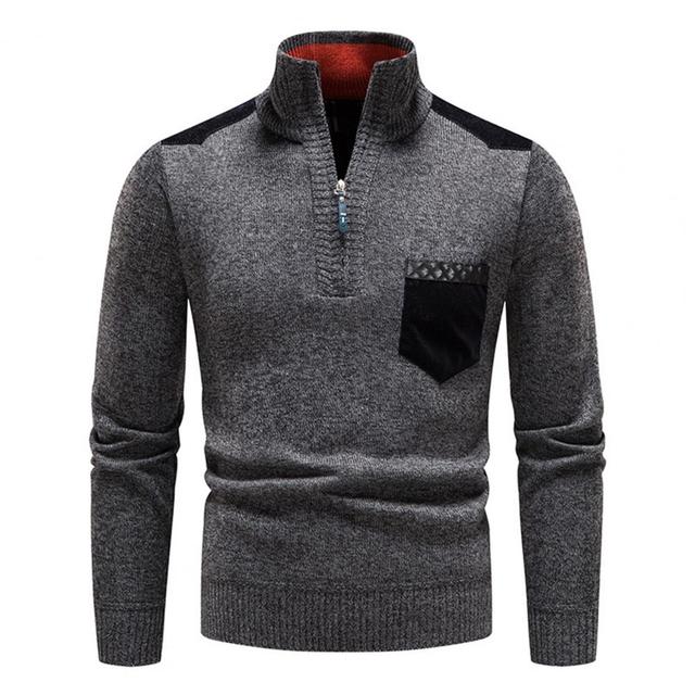 Ciepły męski sweter półgolf z zamkiem. Idealny na chłodne dni. Komfortowa męska odzież w stylu casual.