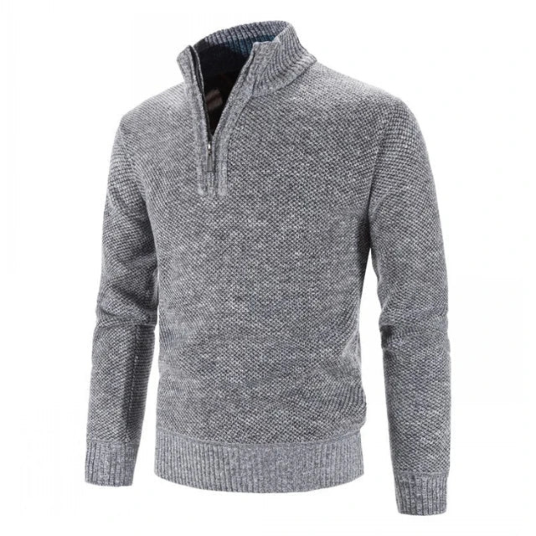 Elegancki sweter męski z zamkiem, fason półgolf. Modna odzież męska casual na chłodne dni.