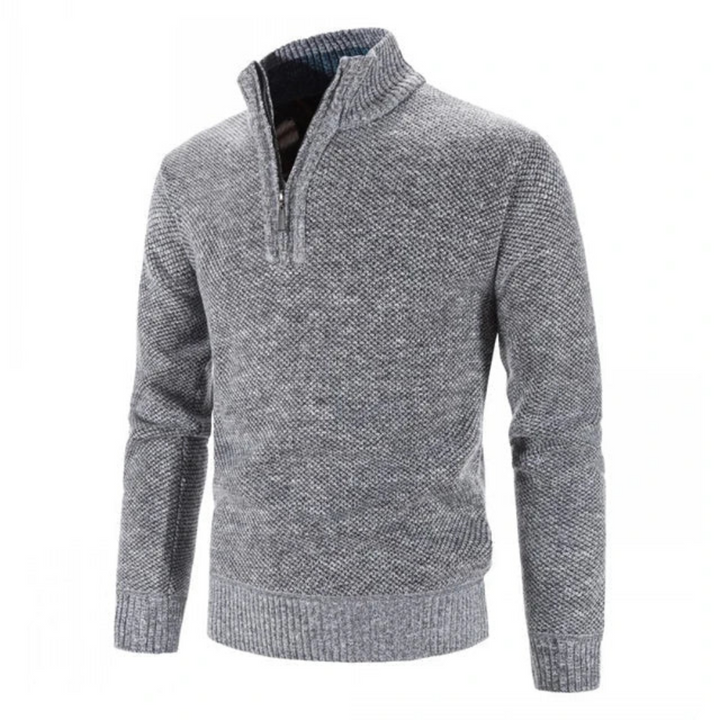 Elegancki sweter męski z zamkiem, fason półgolf. Modna odzież męska casual na chłodne dni.