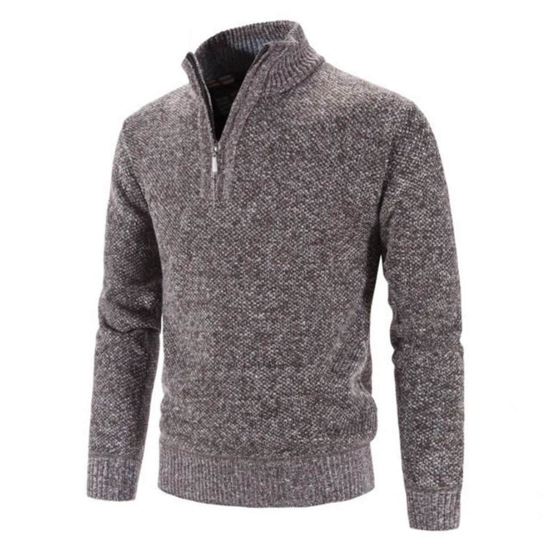 Ciepły sweter męski typu półgolf z zamkiem. Idealny do codziennych stylizacji oraz eleganckich okazji.