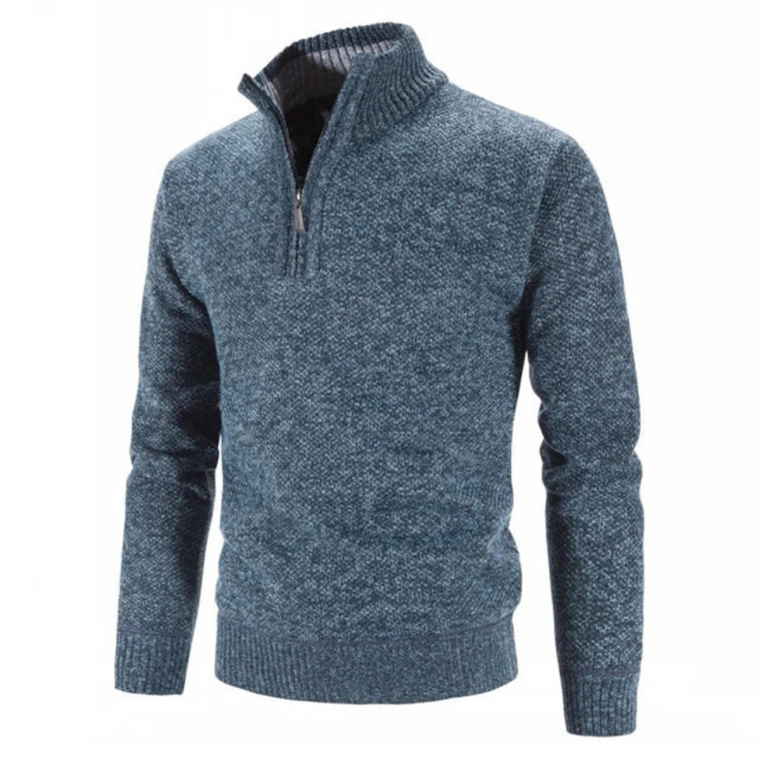 Modny sweter męski z półgolfem i zamkiem, komfortowy na chłodniejsze dni. Elegancki dodatek do jesiennych stylizacji.
