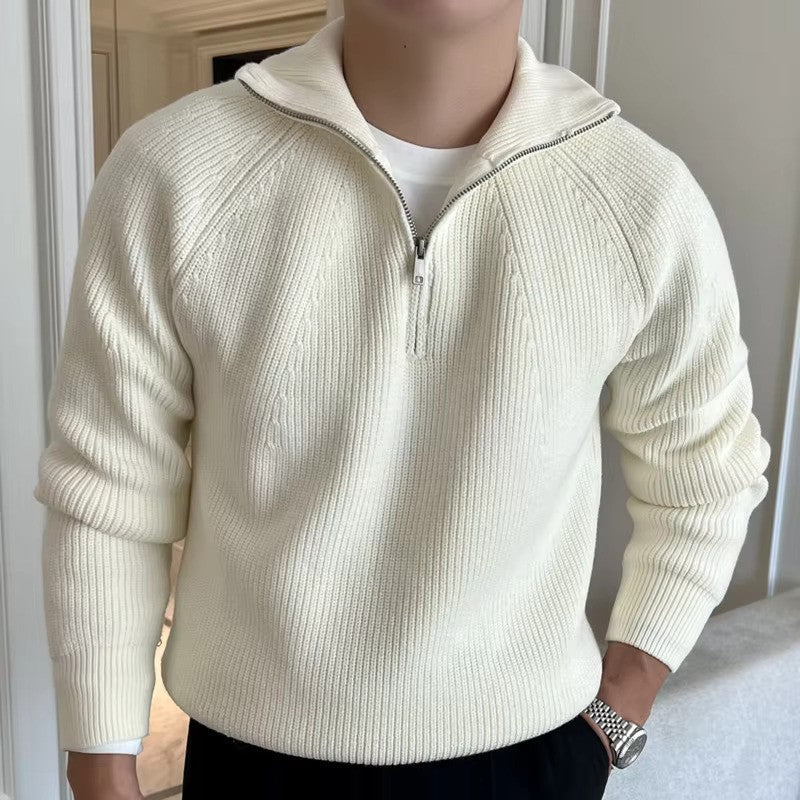 Męski sweter prążkowany z zamkiem, idealny na jesień i zimę. Stylowy i wygodny.