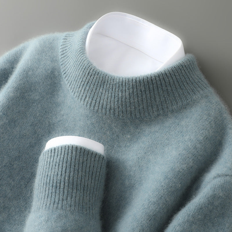 Elegancki sweter męski retro z okrągłym dekoltem. Ciepły na zimę, modna odzież męska na każdą okazję.