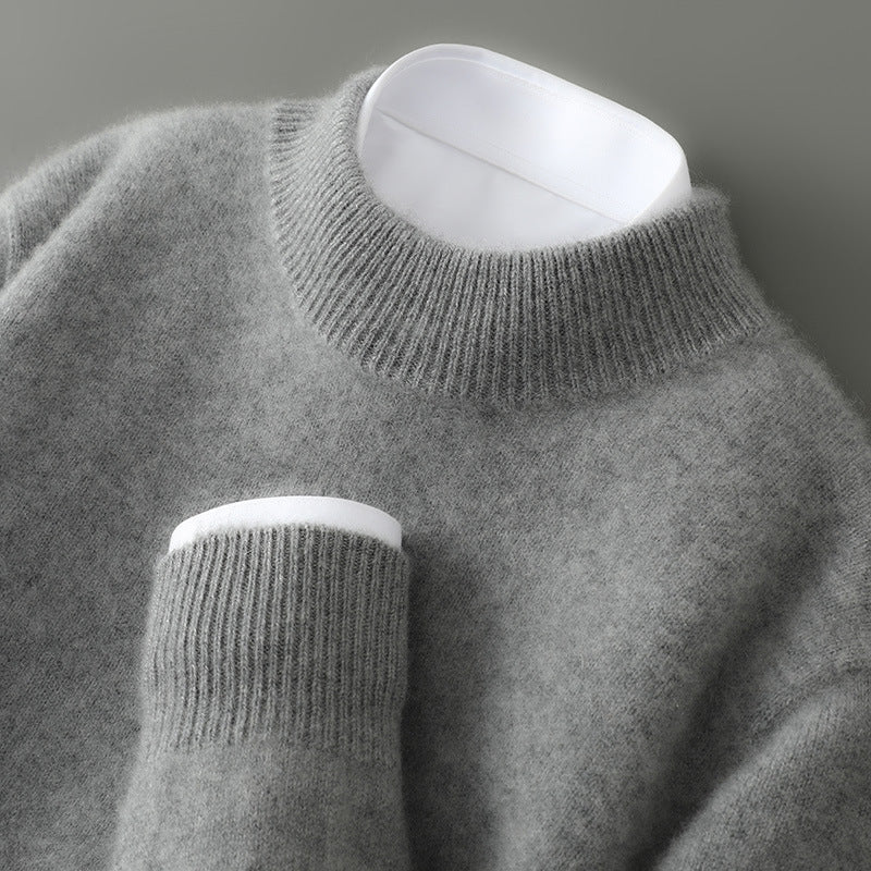 Ciepły męski sweter retro z okrągłym dekoltem. Idealny na jesień i zimę, modny i komfortowy.