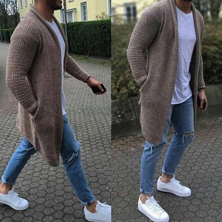 Stylowy sweter rozpinany męski, kardigan z ozdobnymi przeszyciami, idealny do modnych stylizacji.
