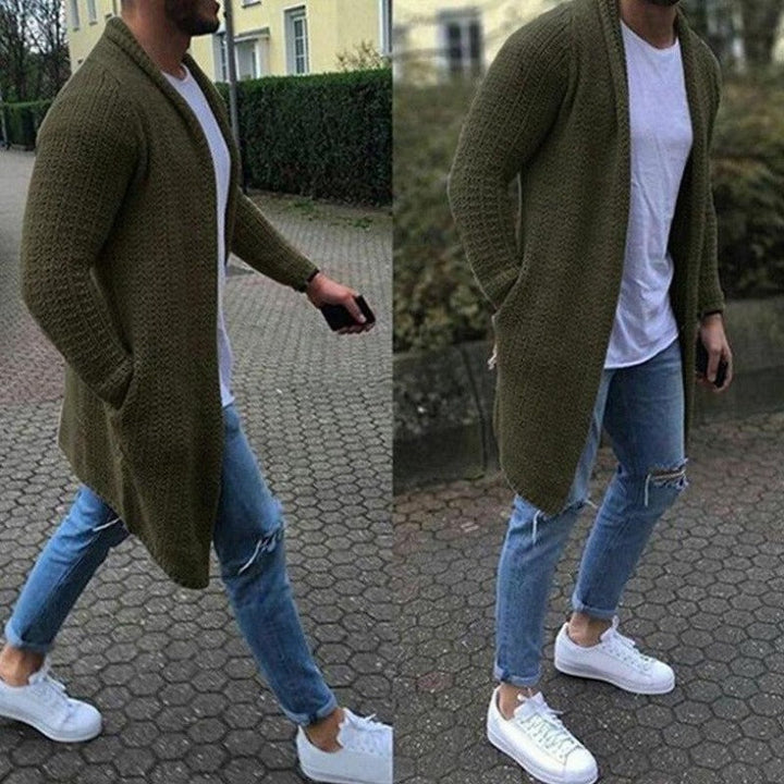 Męski sweter rozpinany, kardigan casual na jesień/zimę, modny z ozdobnym przeszyciem.
