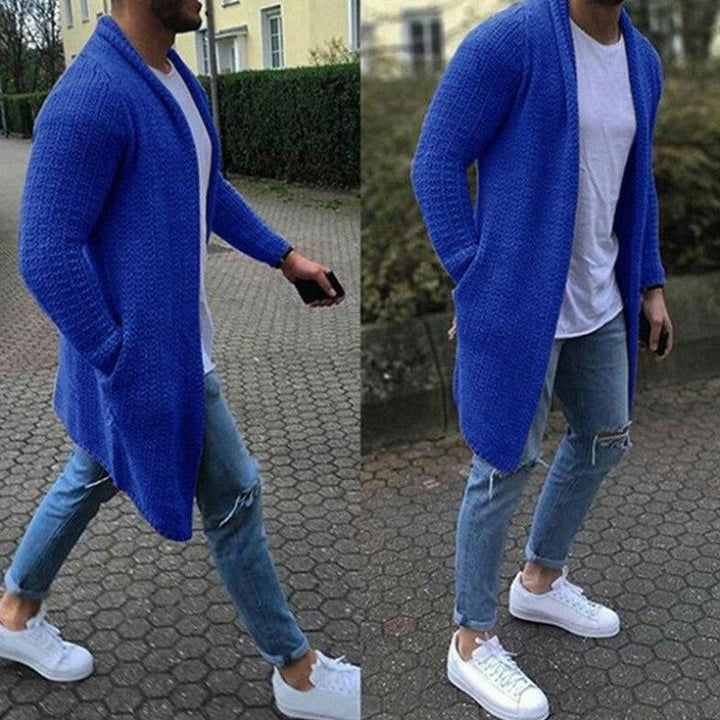 Rozpinany męski sweter z ozdobnym przeszyciem, casualowy kardigan jesienno-zimowy dla mężczyzn.