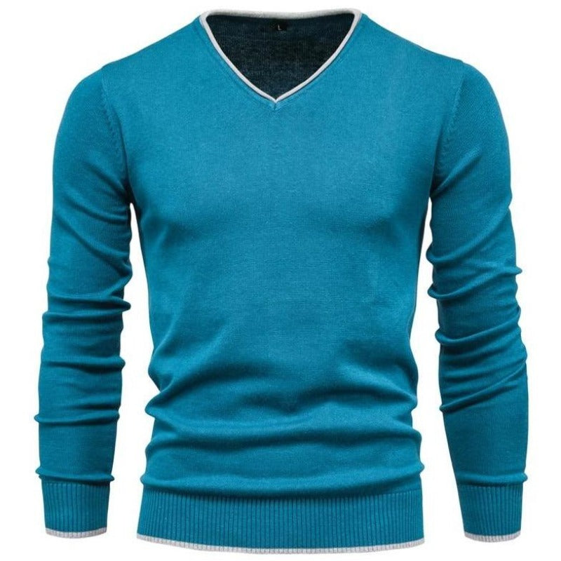 Elegancki męski sweter slim fit z dekoltem V, podkreślający sylwetkę. Idealny na co dzień i specjalne okazje.