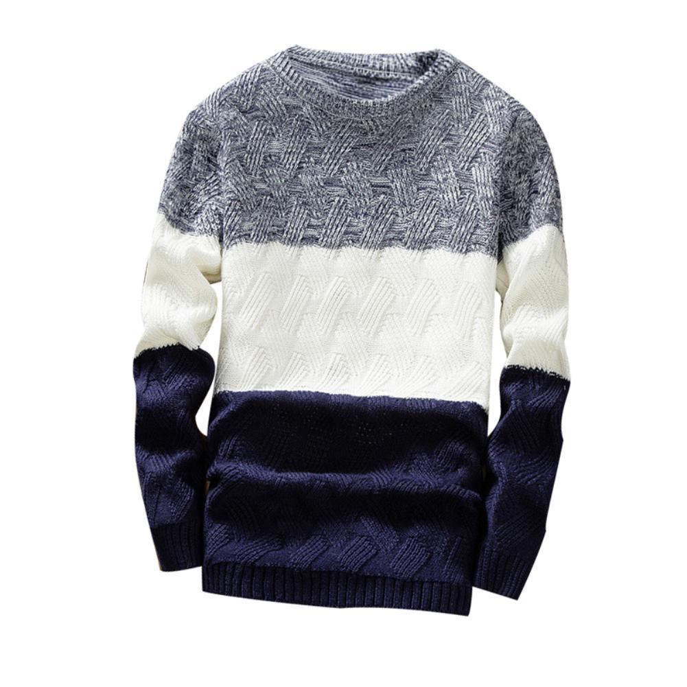 Elegancki męski sweter dzianinowy w paski, z dekoltem w łódkę. Stylowa odzież męska na wiele okazji.