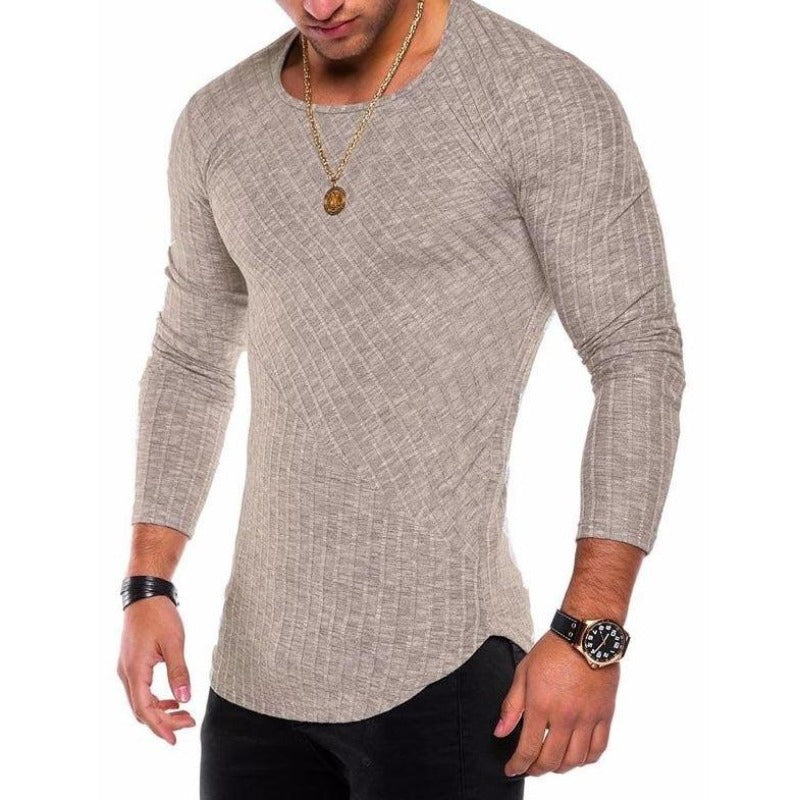Elegancki jesienny sweter męski z dekoltem w łódkę. Wygodny, z ozdobnymi przeszyciami. Idealny na co dzień.