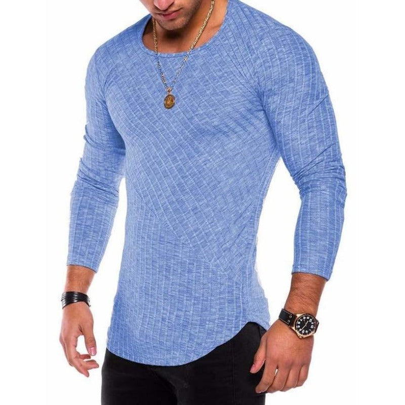 Casualowy sweter męski z dekoltem w łódkę. Dopasowany krój, unikalne ozdobne przeszycia. Komfort i styl.