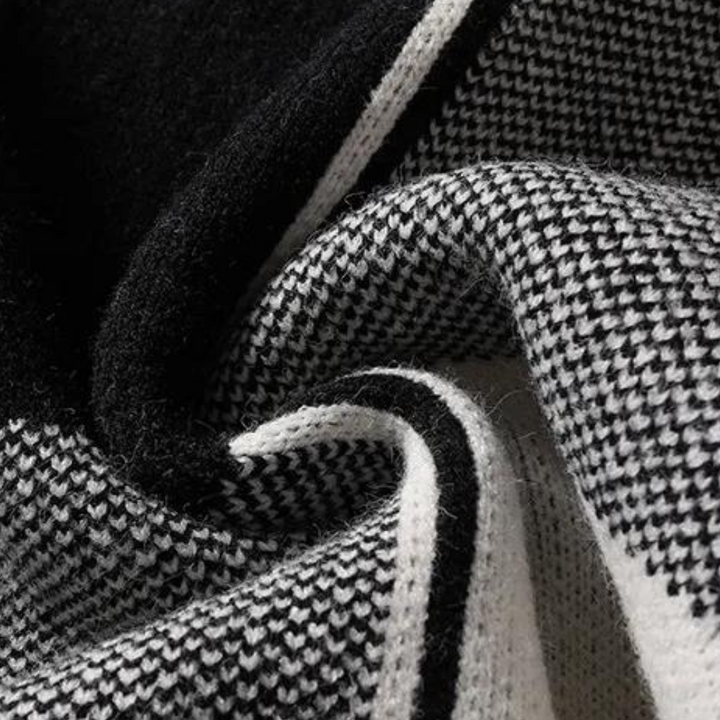 Ciepły, modny męski sweter z geometrycznym wzorem. Idealny wybór na jesień i zimę, okrągły dekolt.