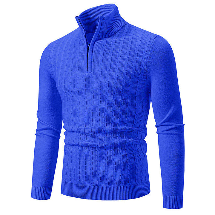 Elegancki męski sweter dzianinowy z wysokim golfem, doskonały do stylizacji casual i formalnych.