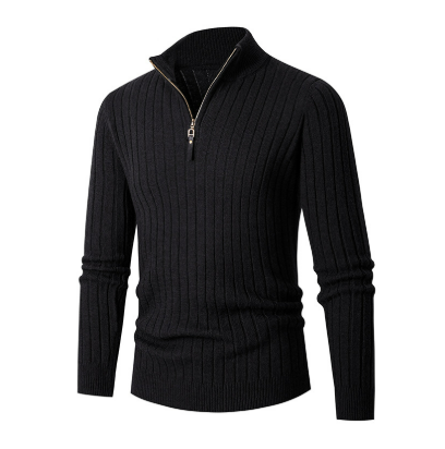 Elegancki sweter męski z zamkiem i półgolfem. Klasyczny design, modny na jesień i zimę. Odzież męska.