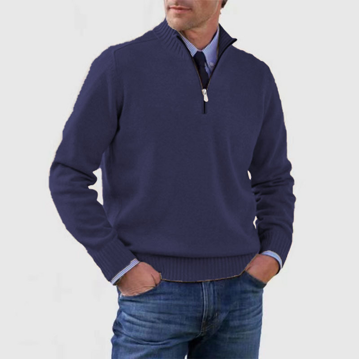 Męski sweter z półgolfem na zamek. Komfortowy, elegancki, ciepły. Doskonały do stylizacji casualowych.