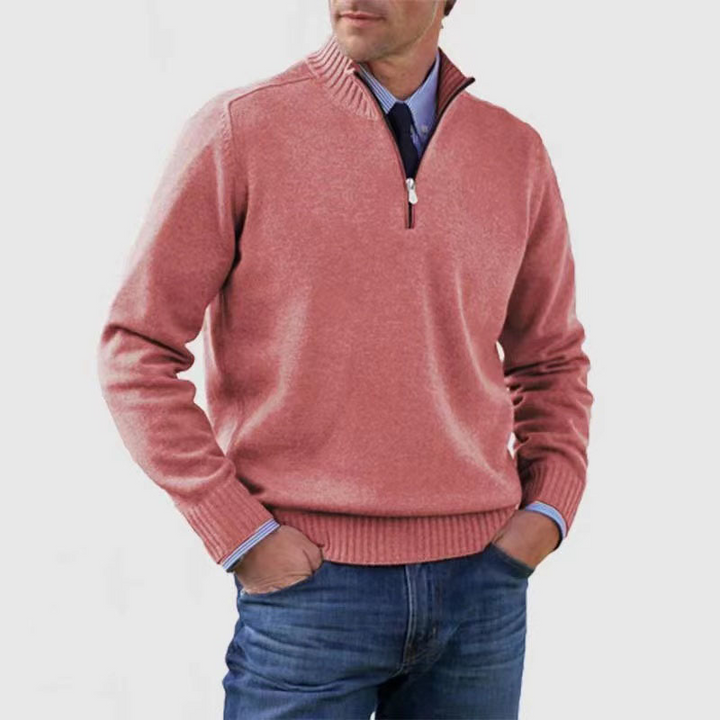Sweter męski z półgolfem na zamek. Wysoka jakość, miękki i ciepły, odzież na zimę, elegancki casual.