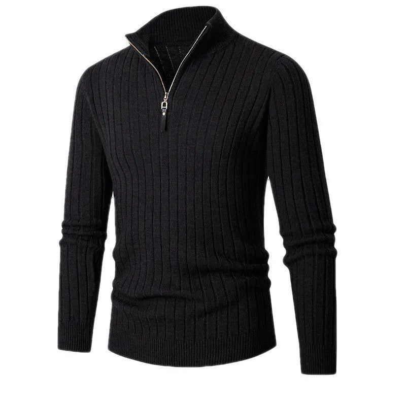 Męski sweter z półzamkiem i eleganckim wysokim kołnierzem. Modny design i wysoka jakość odzieży męskiej.