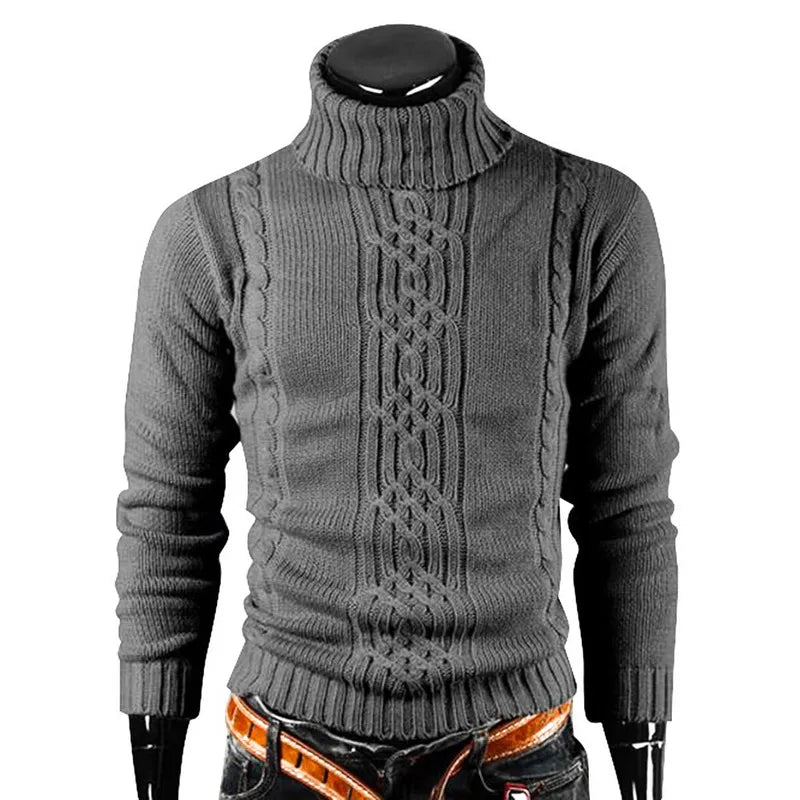 Ciepły męski golf ze wzorem warkoczowym. Stylowy sweter zimowy/jesienny, elegancki i modny element odzieży męskiej.