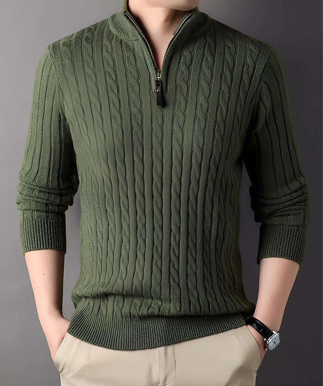 Casualowy sweter męski z zamkiem, modny i uniwersalny. Jesienny sweter, ubrania dla mężczyzn, wygodny fason.