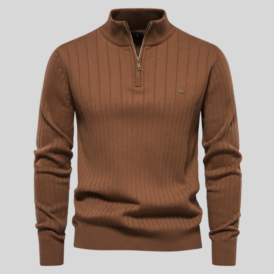 Stylowy męski sweter półgolf z zamkiem, casualowy i elegancki, niezbędny element mody męskiej.