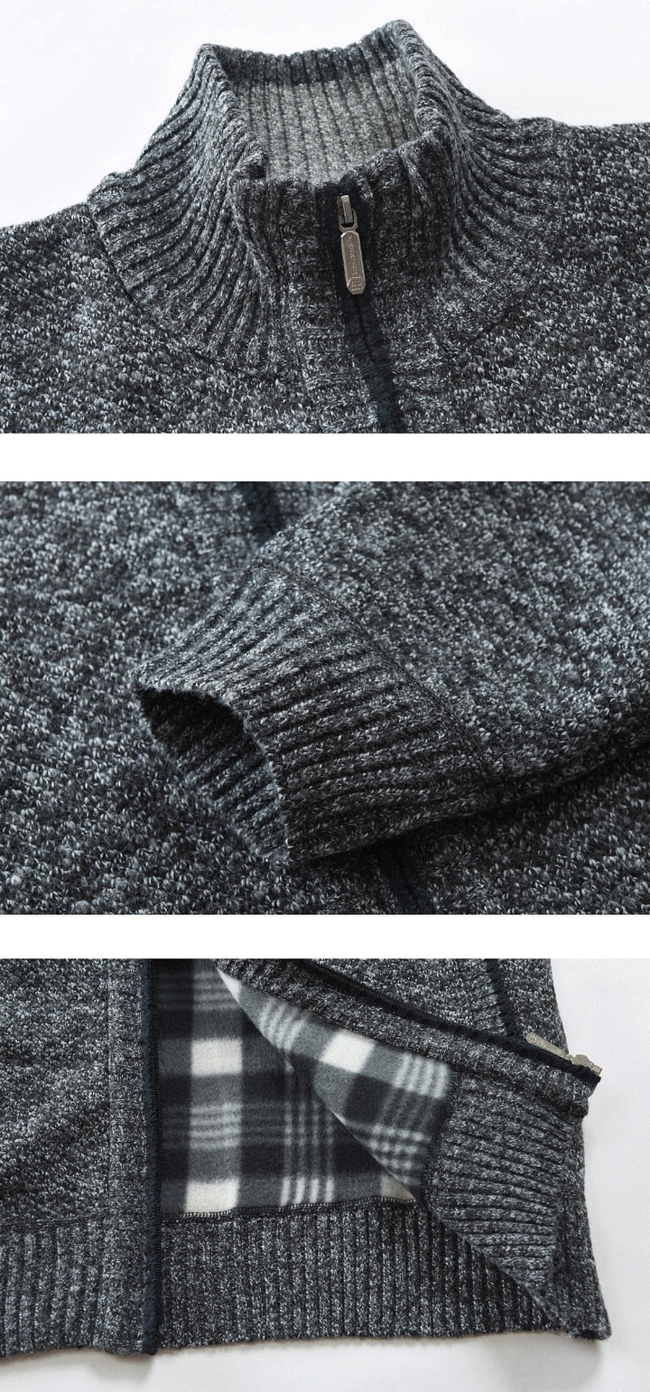 Męski sweter zimowy Rafał, ocieplany, zapinany. Zapewnia komfort i ciepło, idealny do casualowych outfitów.