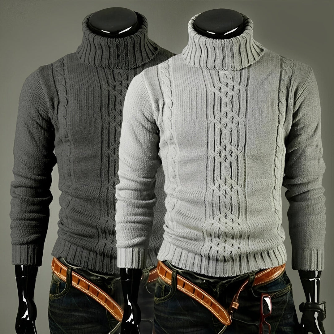 Elegancki męski sweter z golfem w szarym kolorze. Stylowy, casualowy sweter na co dzień.
