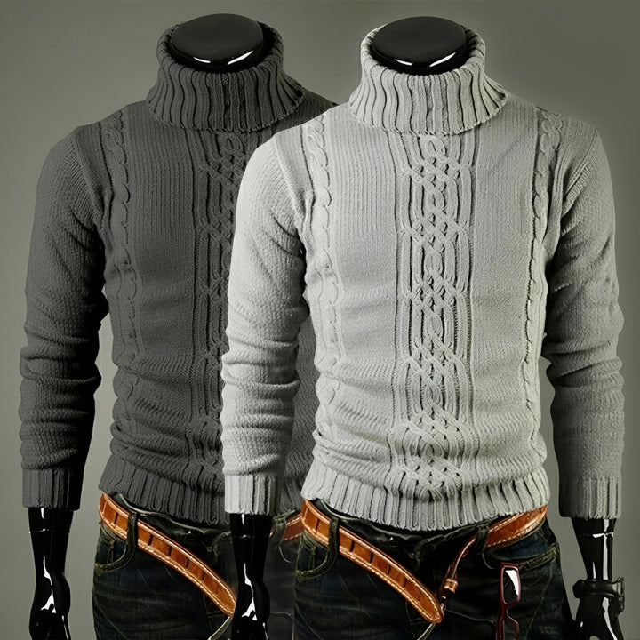 Elegancki męski sweter z golfem w szarym kolorze. Stylowy, casualowy sweter na co dzień.