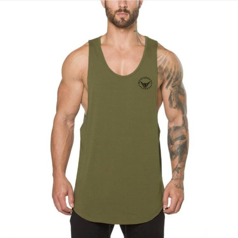 Beżowy męski tank top luźny krój. Modna i wygodna koszulka męska na lato, idealna do casualowych zestawów.