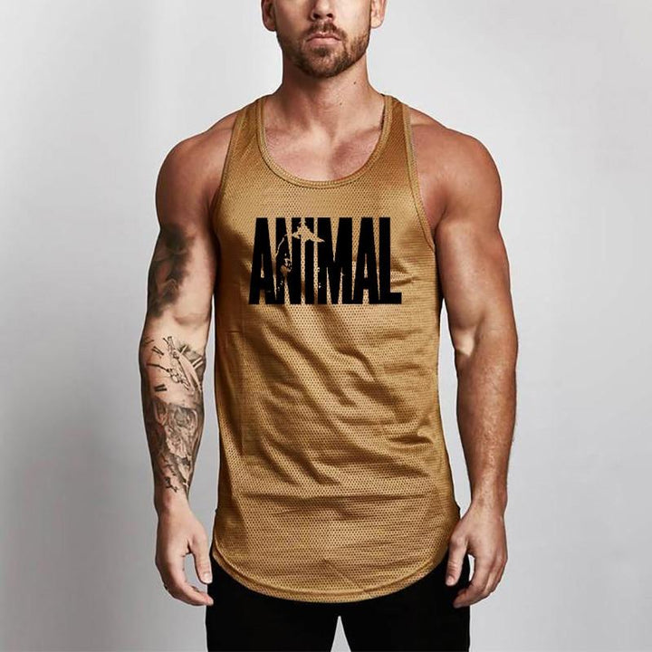Wygodny męski tank top z okrągłym dekoltem i stylowym napisem, idealny na upalne lato.