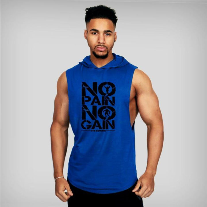 Sportowy męski tank top z kapturem. Modna koszulka bez rękawów, komfortowa odzież casual na lato.