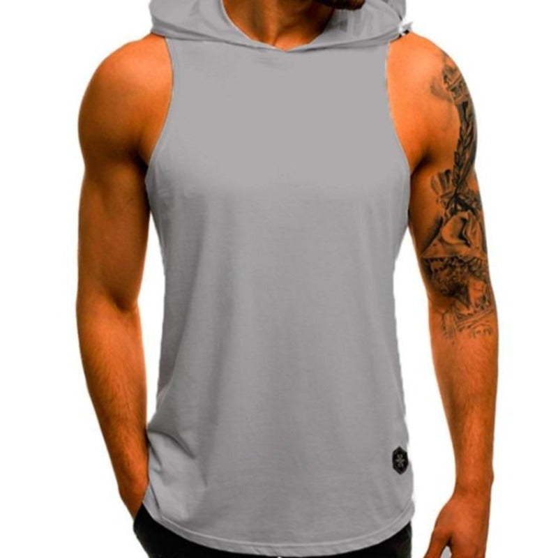 Stylowy męski tank top z kapturem, idealny na lato. Sportowa koszulka bez rękawów w stylu casual.