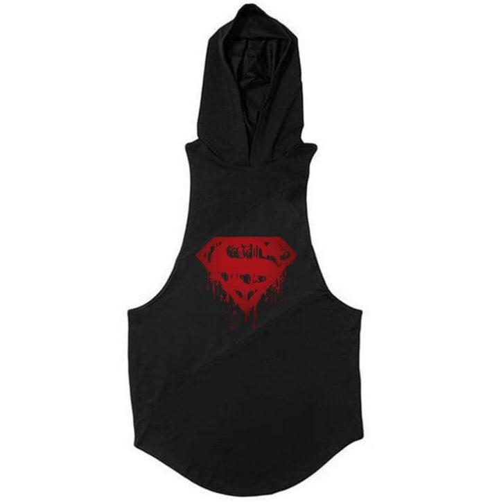 Męski tank top z kapturem, styl streetwear. Czarna koszulka bez rękawów o luźnym kroju, idealna na lato.